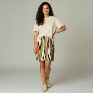 Halogen Abstract Wave Print Mini Skirt Size 10 Multicolor Art Chic Casual